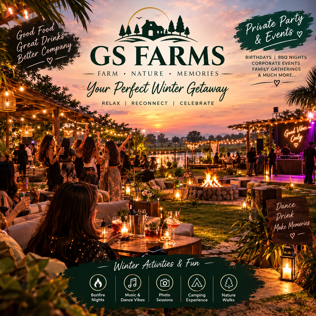 Green square farm house logo